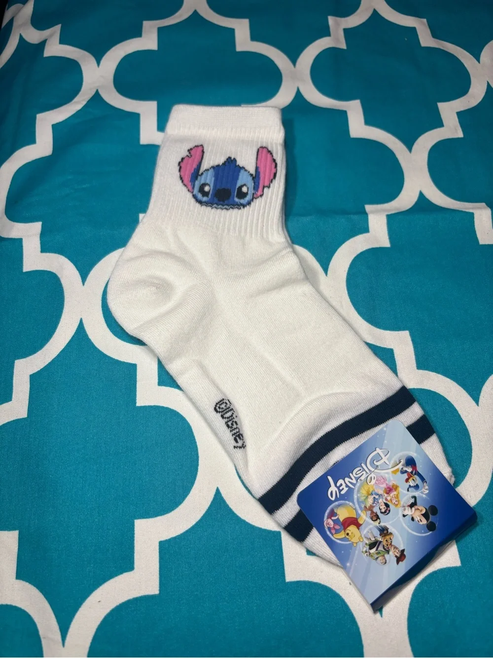 New Cute White Crew Socks with Blue Cartoon Stitch Face